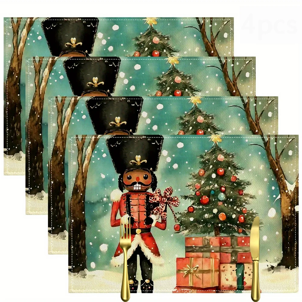 Winter Cabin Snow Scenery Printed Placemats Snowy Forest Table Decor Holiday Cottage Tray Display Warm Dining Home Decor