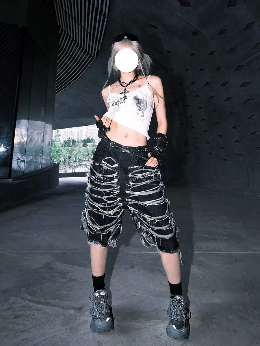 Summer American Sle Men's ort Jeans Casual Worn out Design Aborigine Culture Knife Cut Five Parts Loose Fit Straight Leg