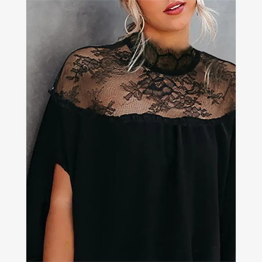 Losse dames casual kanten irt top Batwing Sve patchwork jas zomer woon-werkverkeer Sle ronde Ne ort Sve kleur