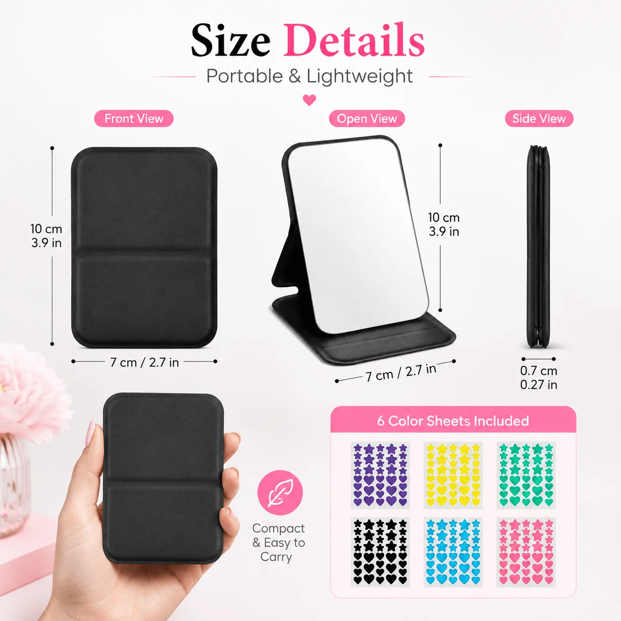 Foldable Tabletop Mirror with 6-Color Star & Heart Pimple Patch Sheets, Portable Beauty Set for Travel & Daily Use. view 6