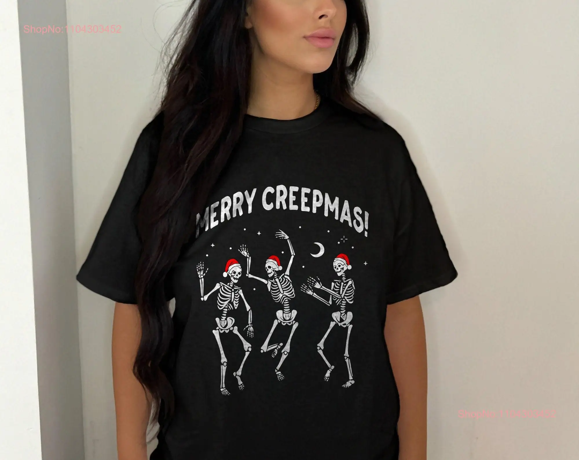 Merry Creepmas Dancing Skeleton T Shirt Christmas Holiday Season Spooky Goth Creepy Holidays long or short sleeves