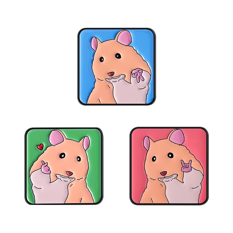 Cartoon Cute Pet Hamster Brooch Enamel Pins Creative Hand Heart Love You Gesture Brooches Lapel Badges Jewelry Friends Gift