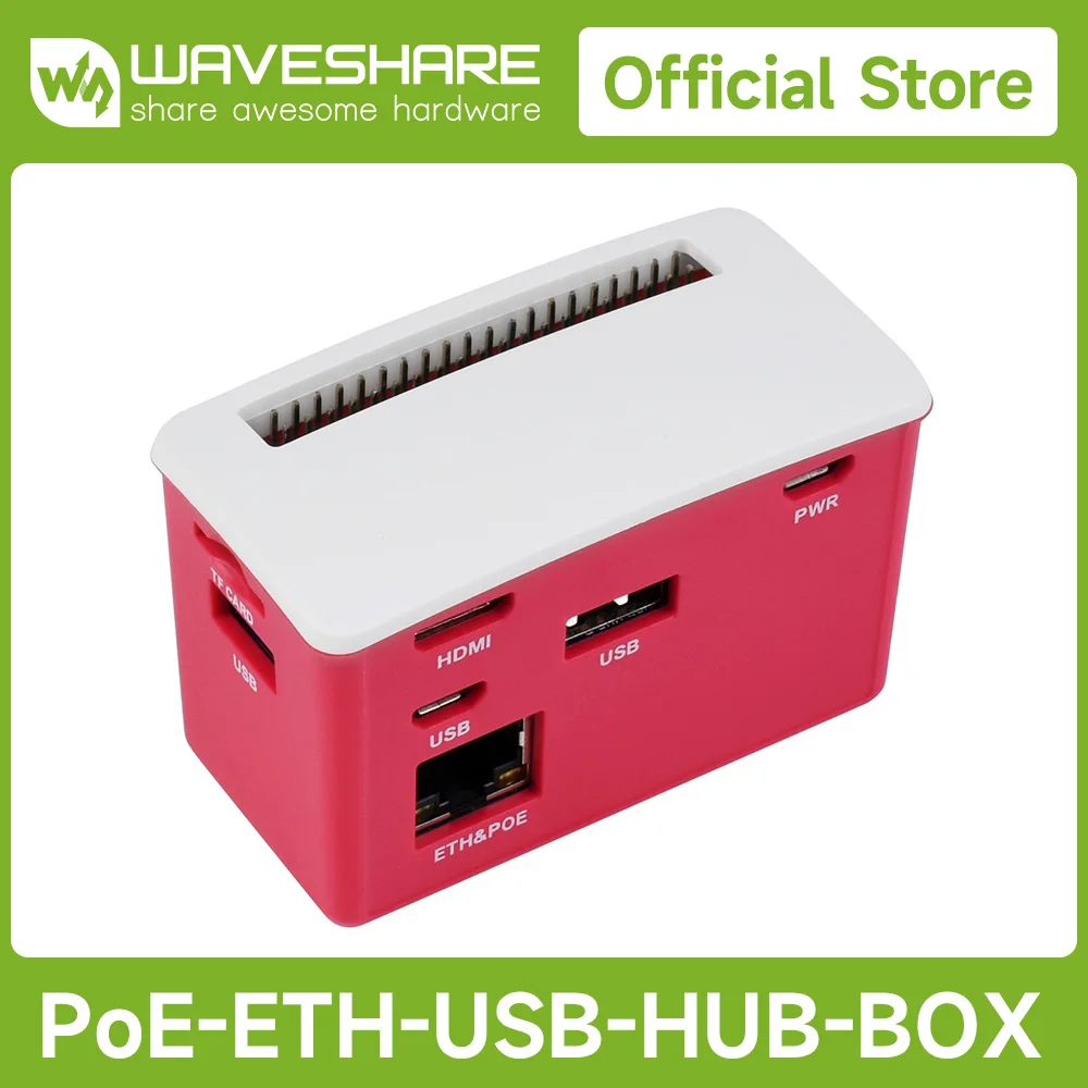 Waveshare PoE Ethernet / USB HUB BOX Case for Raspberry Pi Zero W/2W, 3x USB 2.0, 802.3af-Compliant