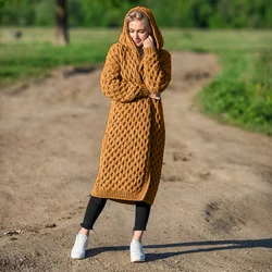 2022 Casual Solid Women Cardigan sweter Oversized Plus Size z kapturem długie dzianiny płaszcze damskie płaszcze znosić jesień i zima