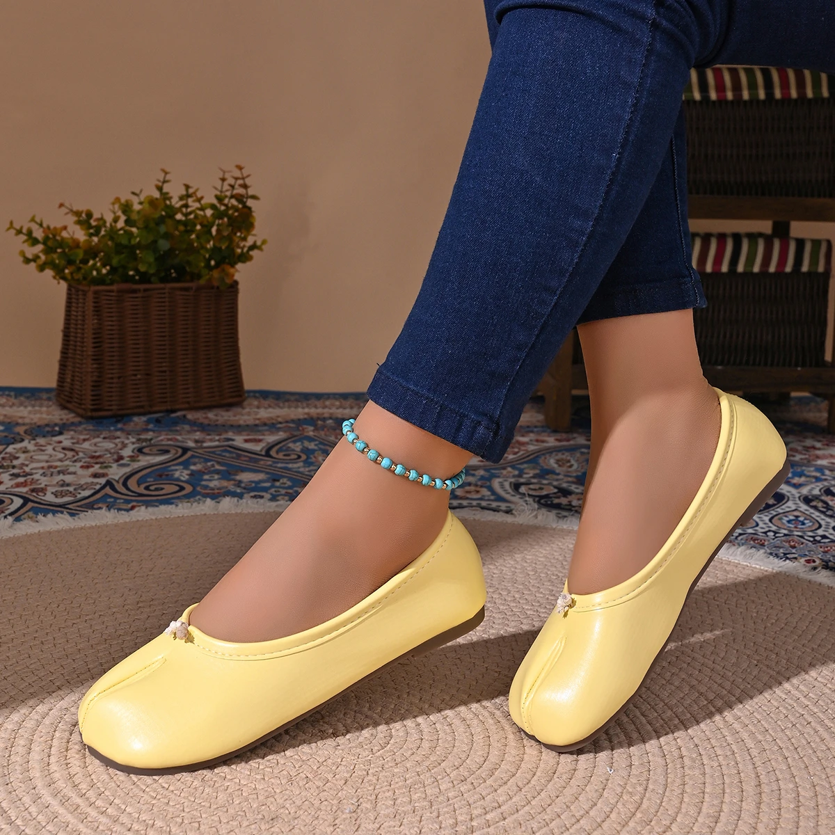 Damen Leder-Zehentrenner-Loafer Flache Bequeme Slip-On Atmungsaktive Freizeitschuhe ​ Größe 35-42 – Detail 13