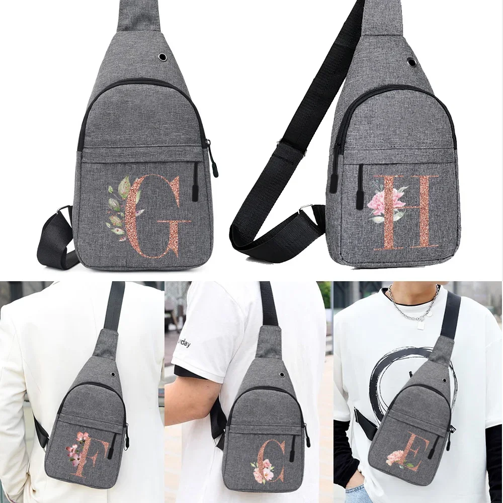 Chest Bags Men Outdoor Sports Crossbody Bag Casual Canvas Storage Shoulder Pack Rose Gold Print Mobile Phone Purses for Women's