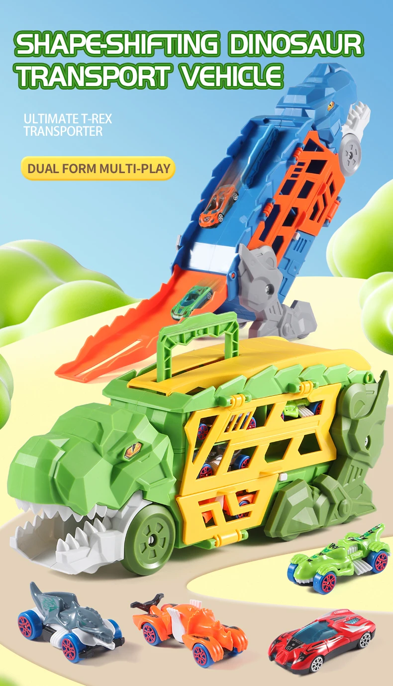 Dinosaurier-Morphing-Rennstrecken-Auswurfauto-Spielzeug, Legierungsauto-Modell, Jungen-Morphing-Gleit-Auswurf-Transport-Puzzle, Geburtstagsgeschenk – Detail 1