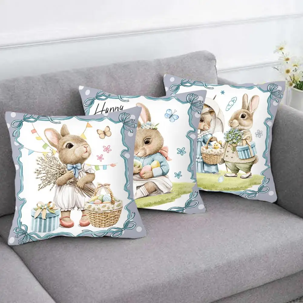 Easter Bunny Spring Pillow Cover Wear Resistant Pillowcase Decoration Soft Square Cushion Cover Non-Fading Bedroom Pillowslip