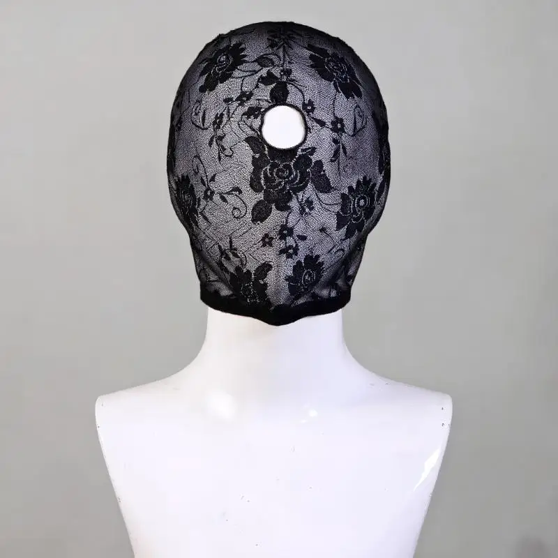 Maschera di pizzo nero alla moda Maschera per la testa sexy unisex Copertura elastica per il viso per copricapo per spettacoli di feste cosplay