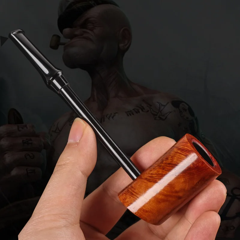 Premium Briar Wood Smoking Pipe, large tobacco pipe, long pipe, straight-through flat-bottomed portable pipe