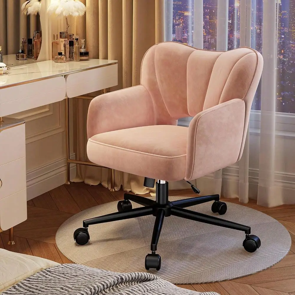 

Chair With Wheels Back,Pink Vanity Chair Adjustable Height Comfy Desk Chairs For Makeup, Work Relaxation,Pink