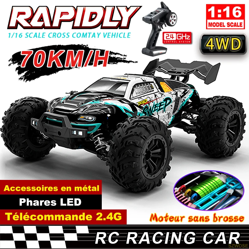 Wltoys Q117 1/16 RC voiture 4WD télécommande voiture LED phares sans brosse 70KM / H 2.4G haute vitesse off-road dérive jouets pour enfants