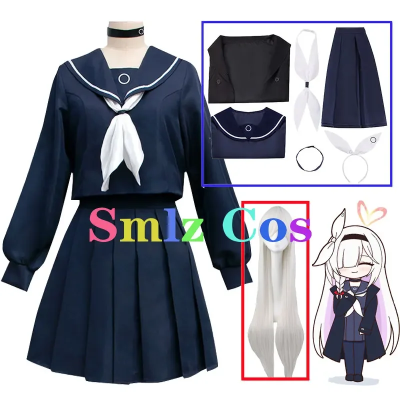 

Purana Cosplay Anime Blue Archive Cosplay Costume Women Girl Prana Blue Dress Black Trench Halloween Costume Wig