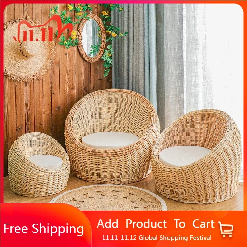 Garden Rattan Sofa Chair Natural Wicker Hand-woven Balcony Courtyard Homestay Decorative Chair Meble Ogrodowe Furniture WKGC