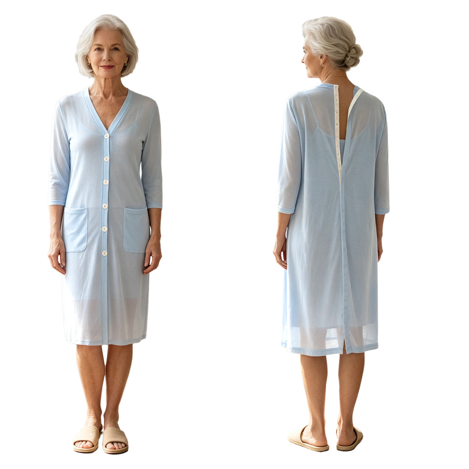 Women Long Sleeve Front Back Button-down Adaptive Cardigan Knitted Outerwear Elderly Special Needs Clothing Homewear Daily Wear