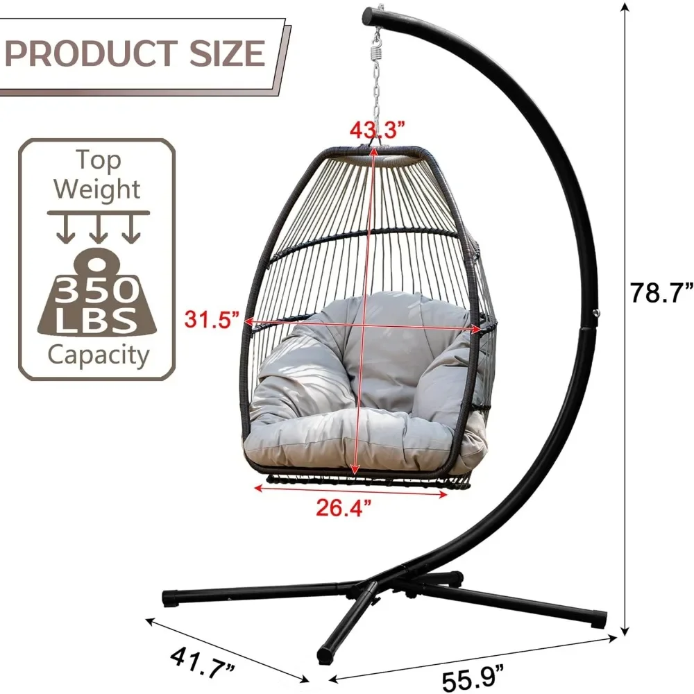 Egg Chair Hammock Basket Hanging Swing chair UV Resistant Cushion Stand for Indoor Bedroom Outdoor Garden Backyard