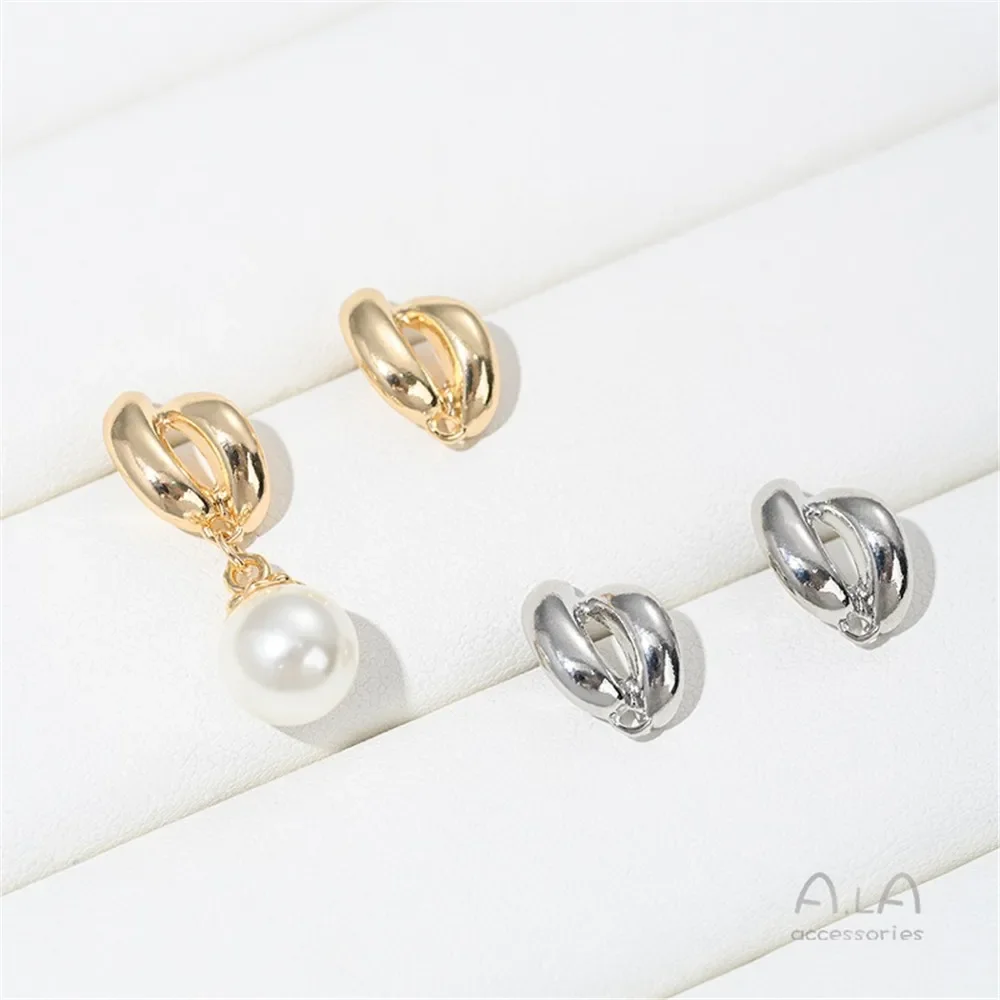 

14K Gold-plating Banana-shaped Double Arc Surface with Rings Silver Needle Earrings DIY Handmade Ear Jewelry Earrings Accessorie