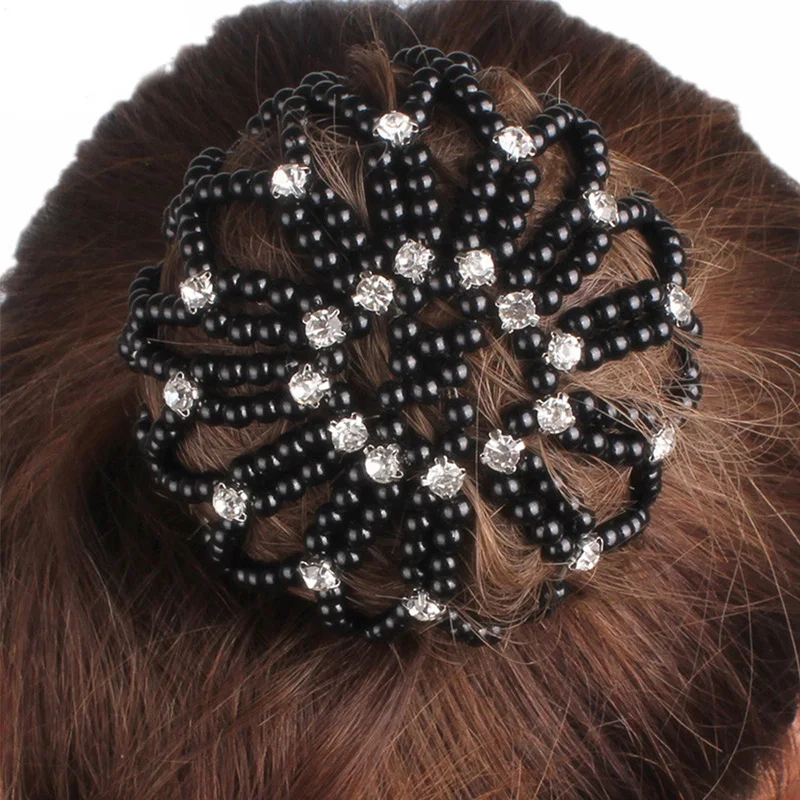 1Pcs Hand Made Crochet Pearl Elastic Hair Nets Ballet Dancing Snood Net Hair Bun Covers Ornament Accessories For Ladies