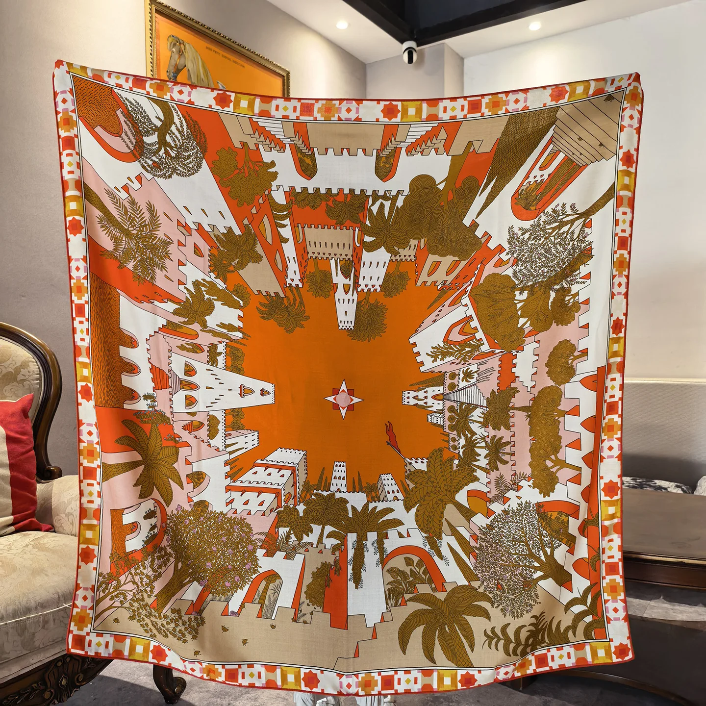Double Faced Orange Scarf 135 Shawls Winter Silk Wool Scarfs Hand-rolled Edge Scarves Square Bandanas Christmas Valentine's Day