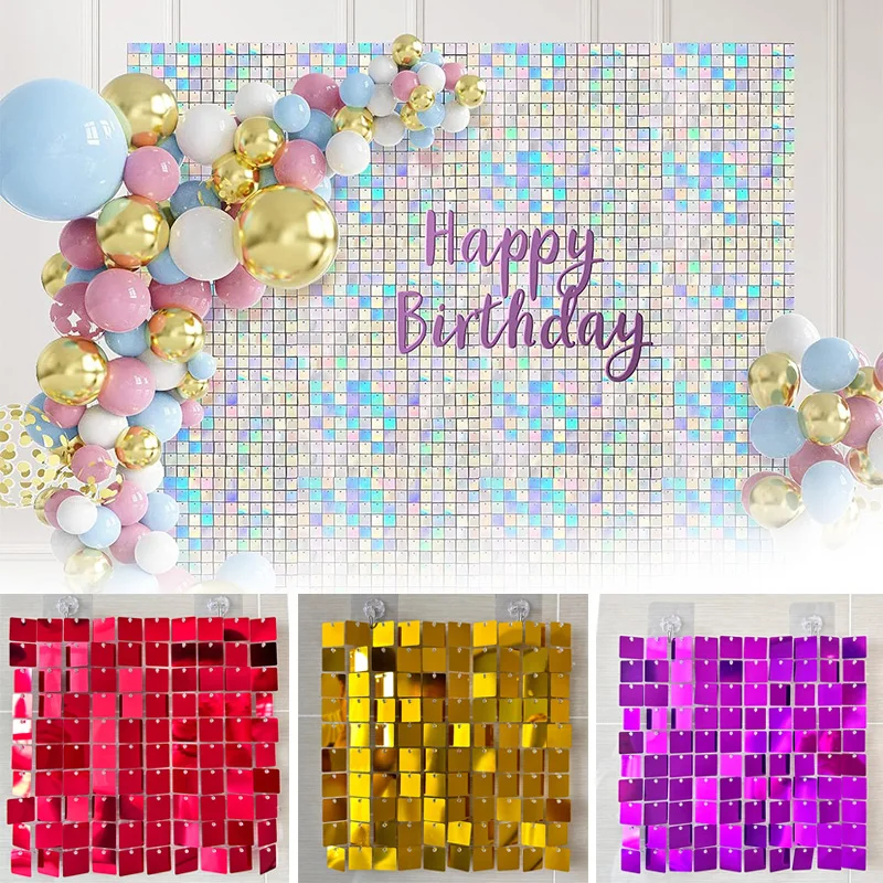 1PC Square Sequin Backdrop Panels Shimmer Wedding Birthday Baby Shower Party Background Decoration Shiny Wall Curtain 30x30cm