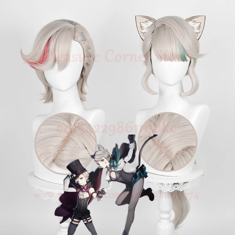 Genshin Impact Fontaine Lynette Cosplay Wig Ear Tail Props Lyney Cosplay Wig Pre Styled Cosplay Wig Heat Resistant Synthetic Wig