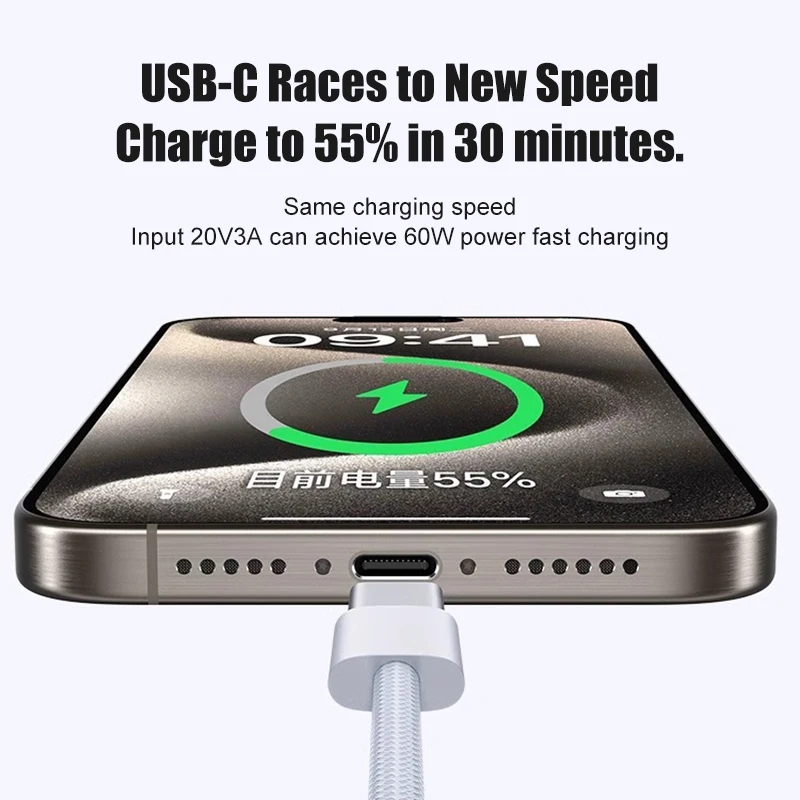 Cable USB C 60W para iPhone 16 15 17 Pro Max 17 Air Plus Carga Rápida Tipo-C Trenzado USB a Tipo C 5