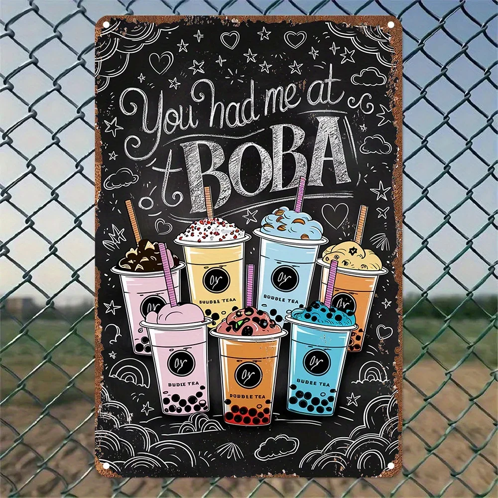 Boba Tea Metal Sign, Aluminum Wall Art for Home, Bedroom, Restaurant, Bar, Cafe, School, Library, Door, Garage Decor