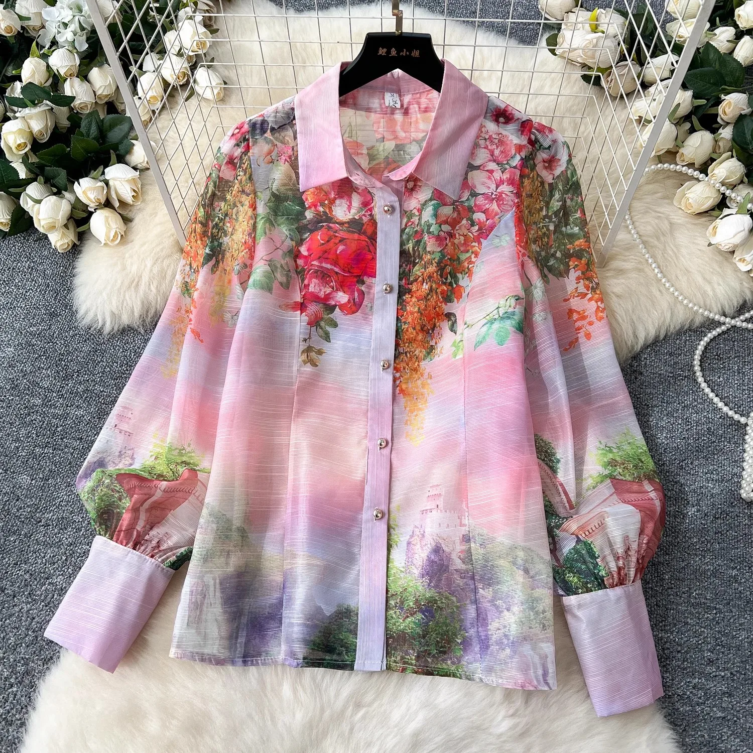 Alta qualidade feminino verão boho floral impressão saia conjunto blusa de manga longa topo + cintura alta plissado maxi saia ternos de duas peças