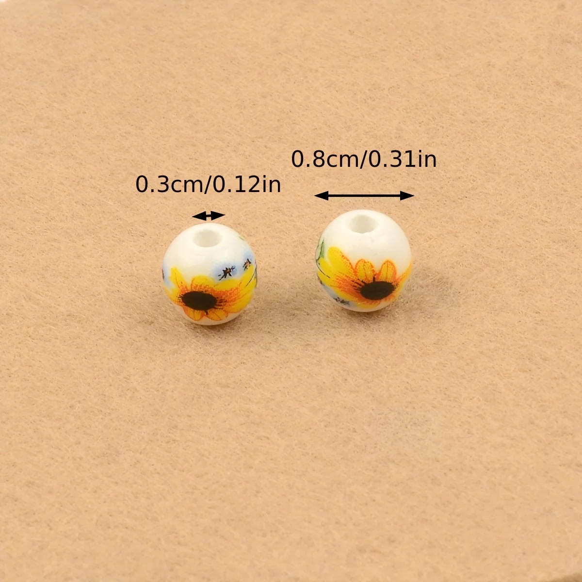 20pcs 8mm Big Hole Sunflower Patterns Round Ceramic Porcelain Loose Spacer Beads for Jewelry Making DIY Bracelet