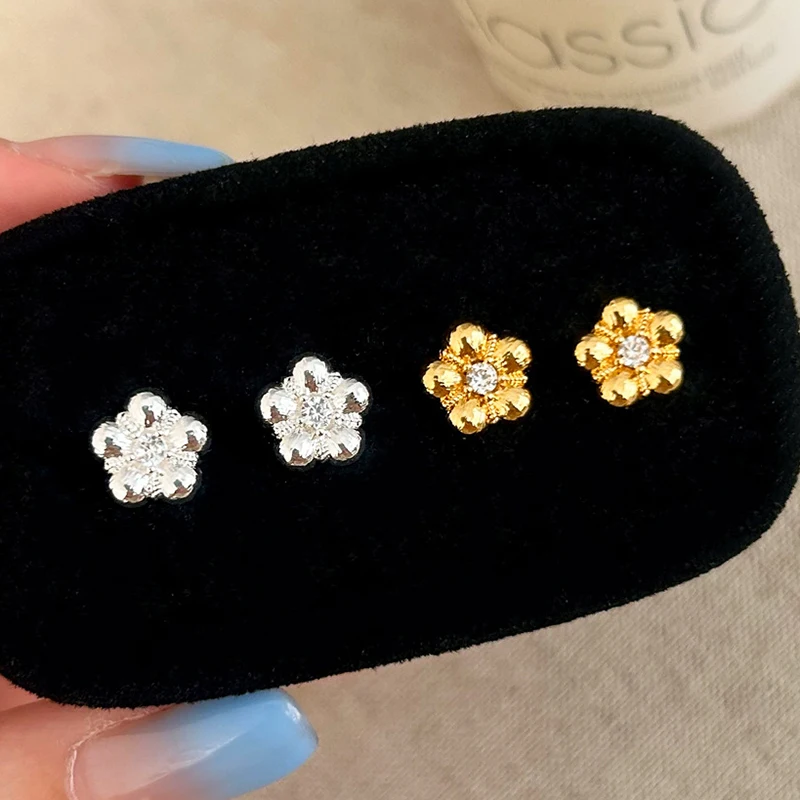 

PONYKISS 925 Sterling Silver 18K Gold Zircon Mini Flower Stud Earrings for Women Romantic Plant Fine Jewelry Vintage Accessories