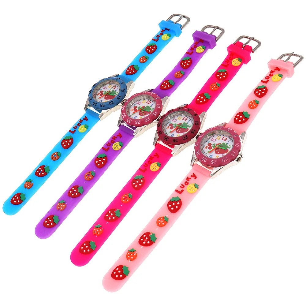 딸기 시계 어린 소녀 시계 핑크 시계 보라색 학생 시계, 실리콘 스트랩 시계, 소년 소녀 선물, 어린이 시계