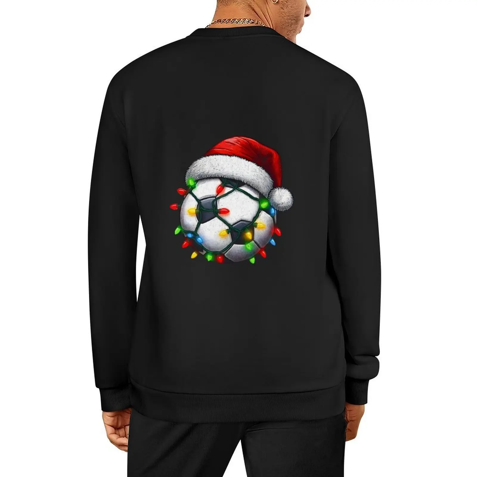 

Christmas Football - Santa Hat Soccer Ball Christmas Lights Soccer Fans Pullover mens designer clothes sports sweatshirt man