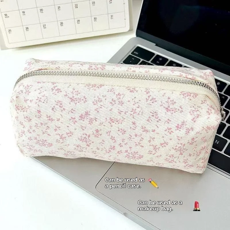 1 قطعة مقلمة زهرية صغيرة وردية سعة كبيرة حقيبة أقلام رصاص حقيبة أقلام محمولة مستحضرات التجميل المحمولة هدية لمكتب المدرسة في سن المراهقة