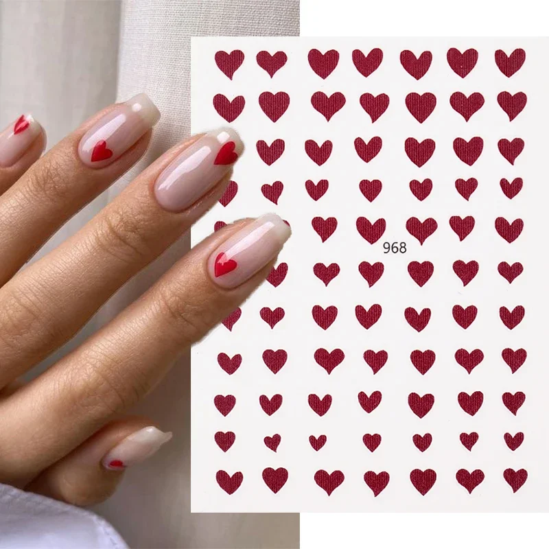 Red Black Heart 3D Nail Sticker Love Letters Self-Adhesive Sliders Summer Leaves Decals Manicures Wraps