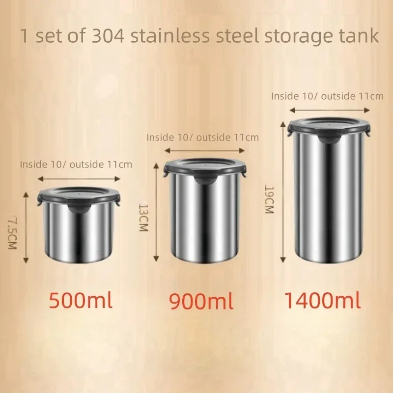 500/900/1400ml Stainless Steel Sealed Fresh Grain Vegetable Coffee Pasta Fruit Food Dispenser Kitchen Storage Container Jar,1pcs