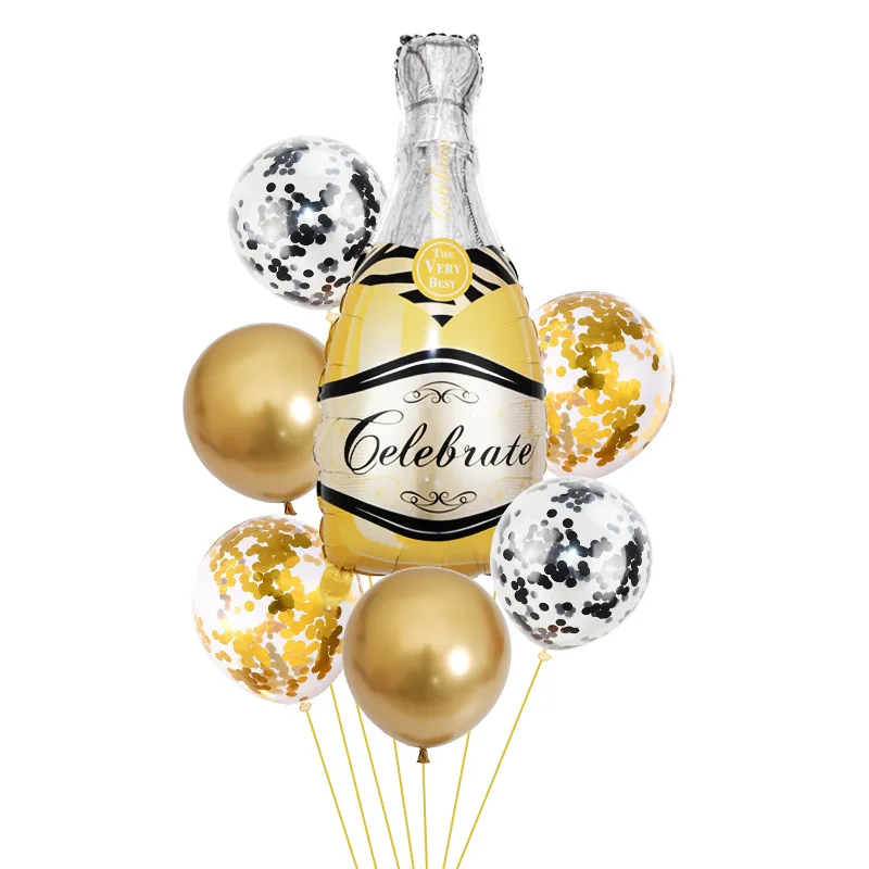 New Champagne Bottle Balloon Set Birthday Party Decoration Layout Beer Glass 7-piece Aluminum Balloon
