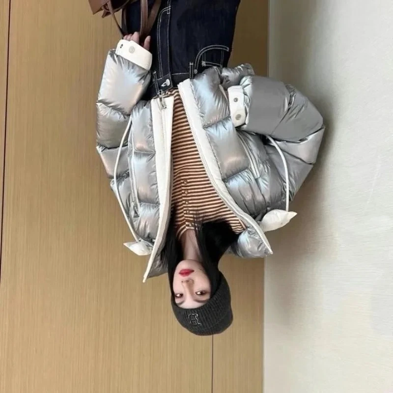 Leave-in Mechanical Silver Gray Short Down Cotton Clothes 2026 New Fashion Trend Removable Hat Thickened Bread Clothes Parkas