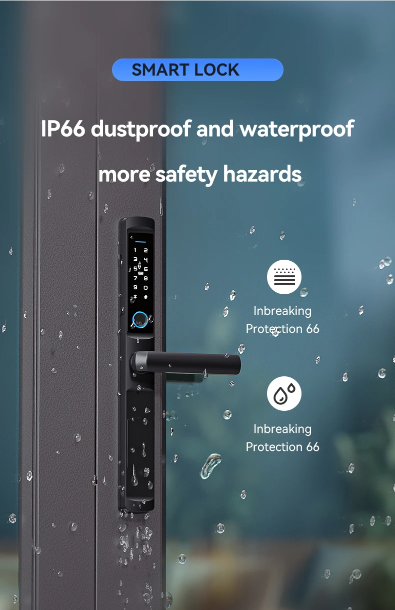 WiFi Smart Schmale Seite Fingerabdruck Codiertes Türschloss Fernbedienung Wasserdichter kurzer Griff für schlankes, dünnes Glaschiebetüren – Detail 4