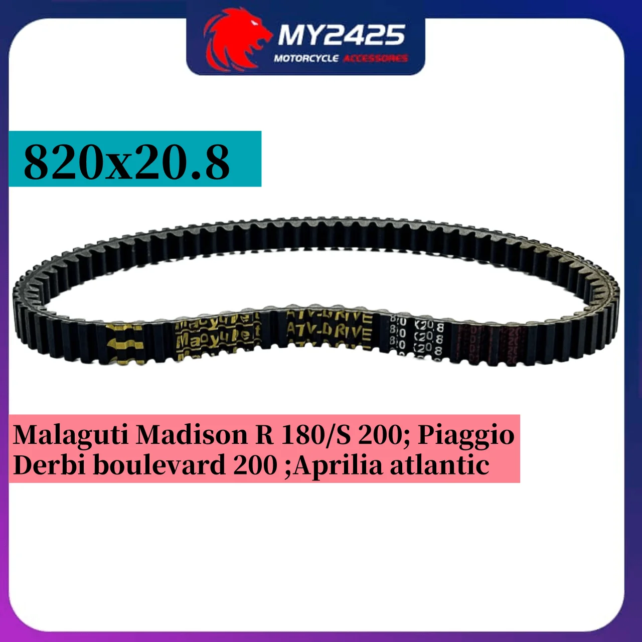 

820*20.8 Drive Belt 820x20.8 For Malaguti Madison R 180 S 200 Gilera DNA Runner Derbi boulevard 200 Aprilia atlantic Scooter