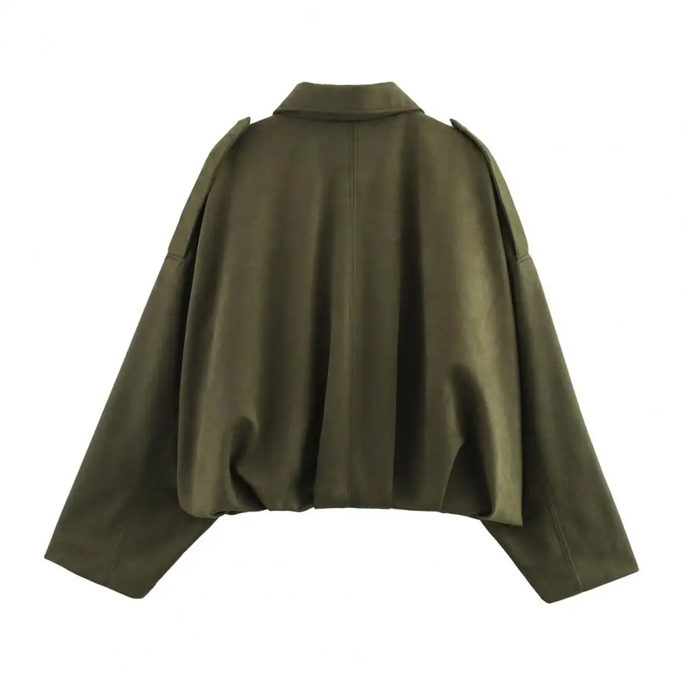 2026 Spring New Women's Suede Texture Effect Loose Version Of Fashion Lapel Shoulder BomberJacket Spring Jacket For Women 80%