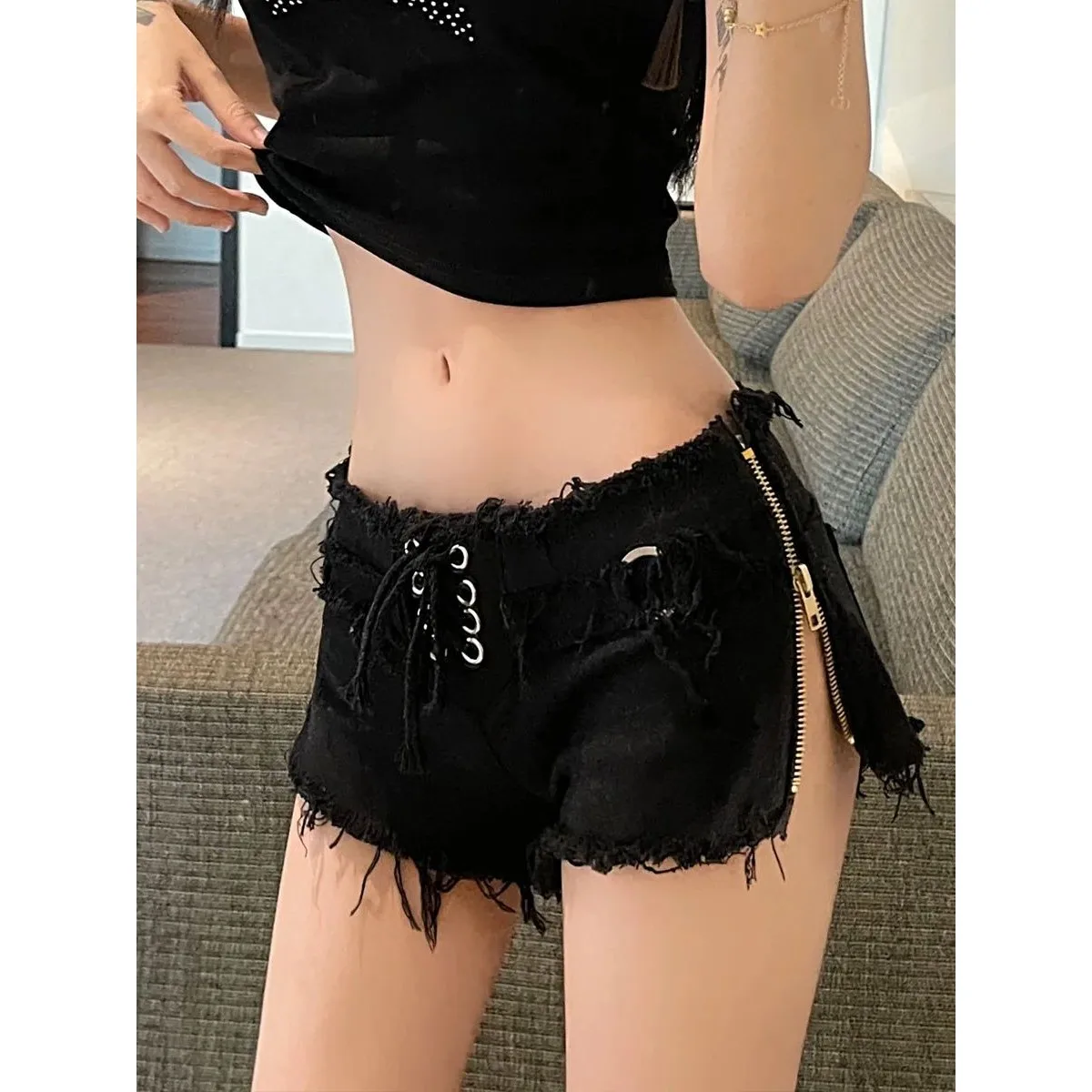 

65 New Summer Sexy Low Rise European And American Faionable Denim Jeans High Elastici Ladies Pants with PU Material