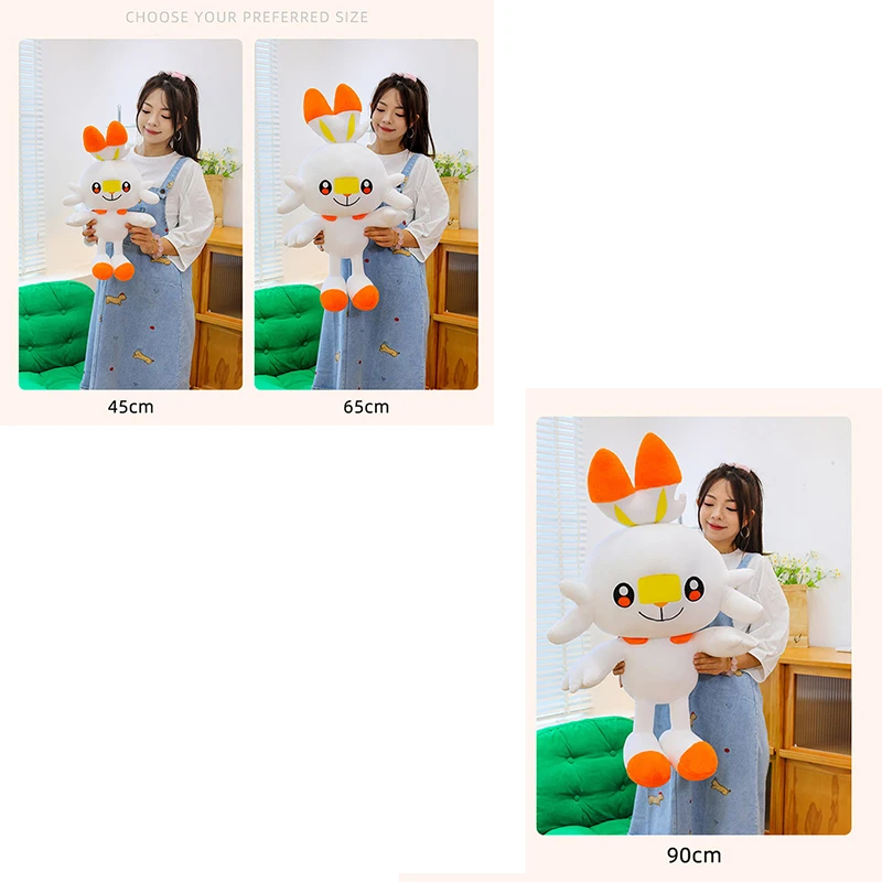50/90cm Scorbunny Pokemon Duże Pluszowe Zabawki Anime Lalka Śliczny Gigantyczny Królik Pokémon Kreskówkowy Wypchany Pluszak Poduszka Prezent dla Dziecka na Boże Narodzenie