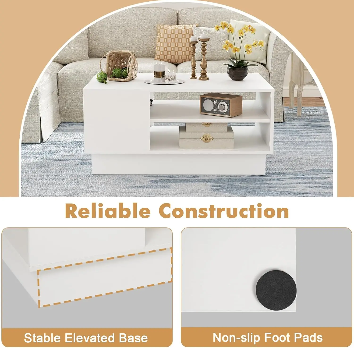 Giantex Coffee Table With Storage, Rectangle Accent Sofa Table With Shelf & Elevated Base, 2-Tier Modern Cocktail Table,