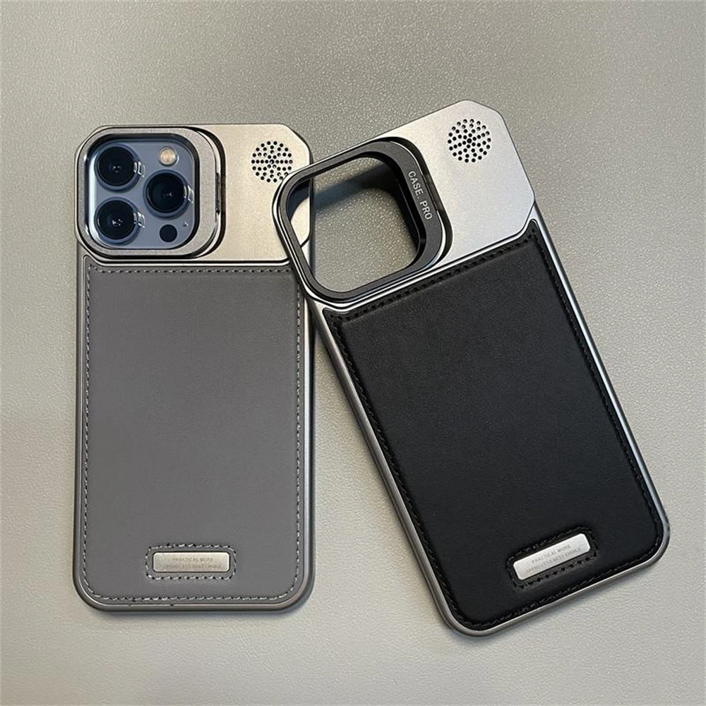 Metal Lens Holder Frameless Leather Magnetic Case For iPhone 17 Air 16 pro max 15 14 Plus 13 12 MagSafe Wireless Charging Cover