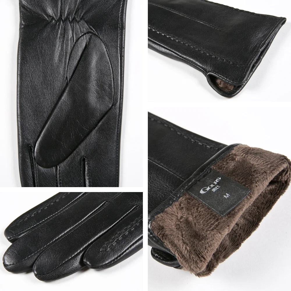 GOURS Winter Real Leather Gloves Women Black Genuine Goatskin Gloves Fashion Fleece Lining Warm Soft Driving Fashion New GSL031