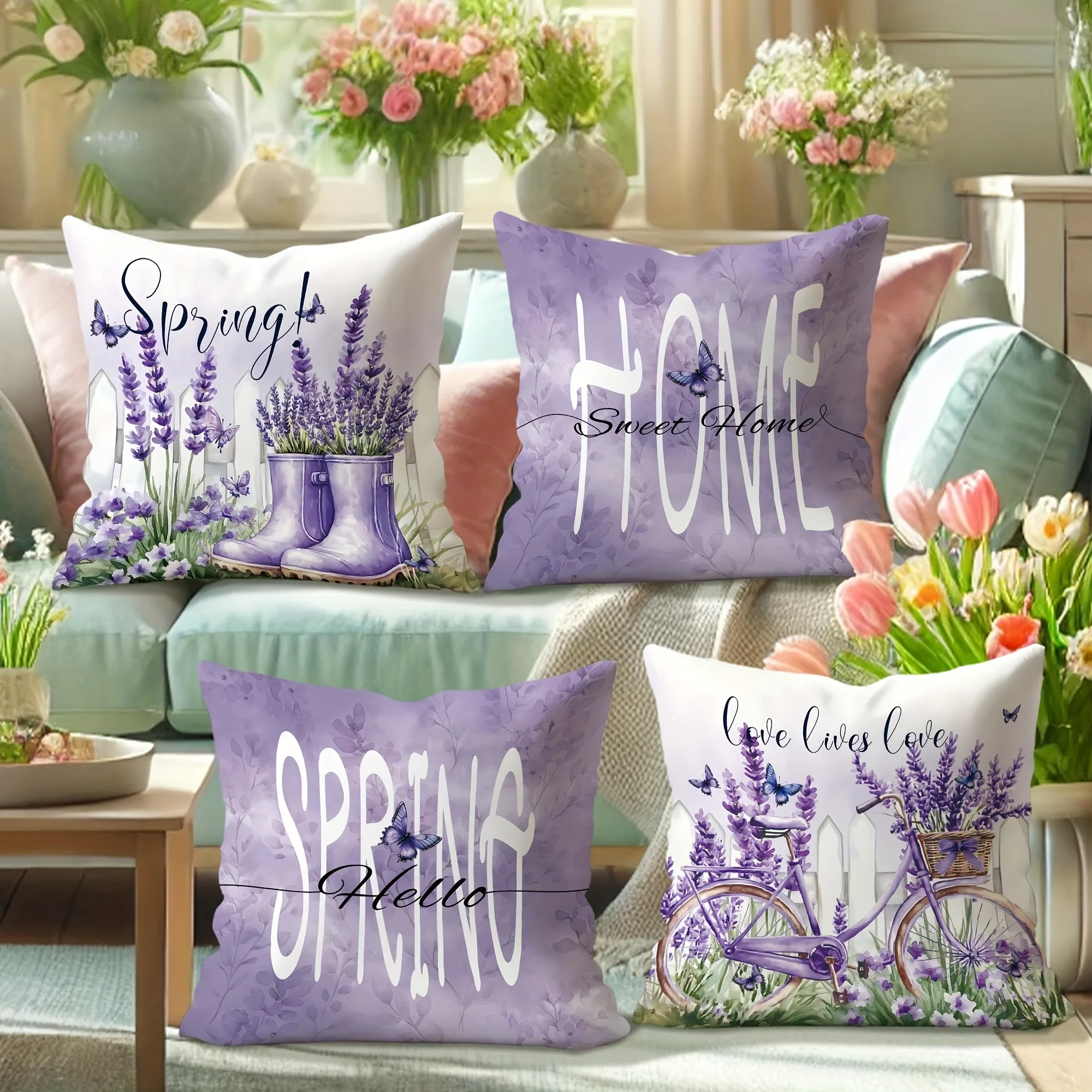 

Purple Butterfly Pattern Home Decor Pillowcase Bedroom Living Room Sofa Decoration Polyester Cushion Cover with Zipper