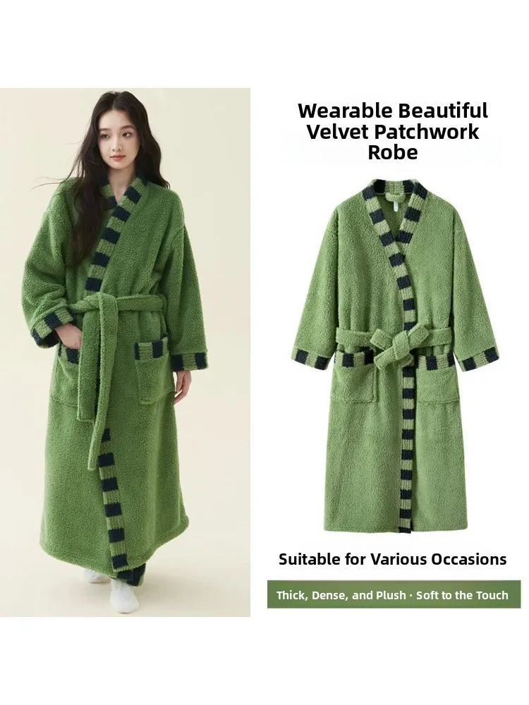 accappatoio-lungo-in-pile-corallo-ideale-per-la-coppia-da-indossare-in-casa-per-uomo-e-donna-perfetto-per-l'inverno-stile-semplice-realizzato-in-fibra-di-poliestere