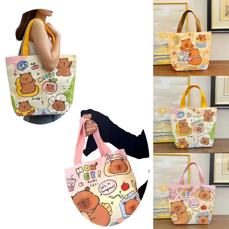 

1/3/5/10PCS Cartoon Kapi Bara Cute Portable Tote Cloth Bag Printed Canvas Bucket Bag Women Daily Commuter Bag