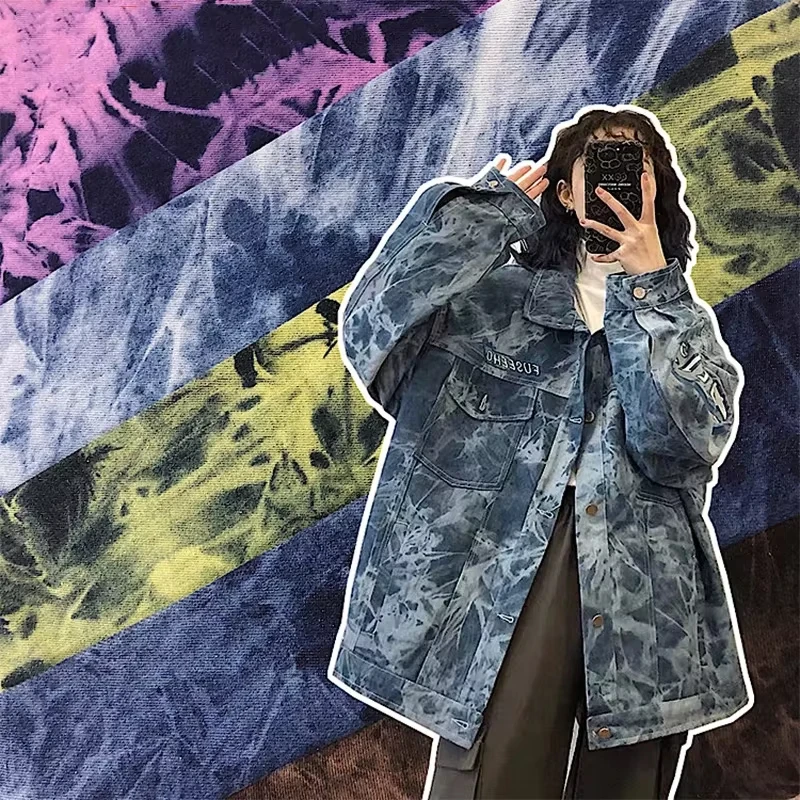 170x50cm Washed Tie-dyed Denim Fabric For Diy Sewing Jackets Coats Shirt  Apparel Clothing Thicken Cotton Denim Designer Fabric