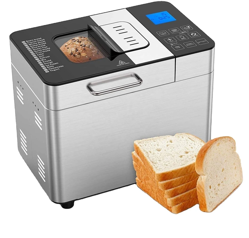 

Electric houseuse Bread Machine Stainless Steel with Automatic Fruit and Nut Dispenser Max Capacity 2LB